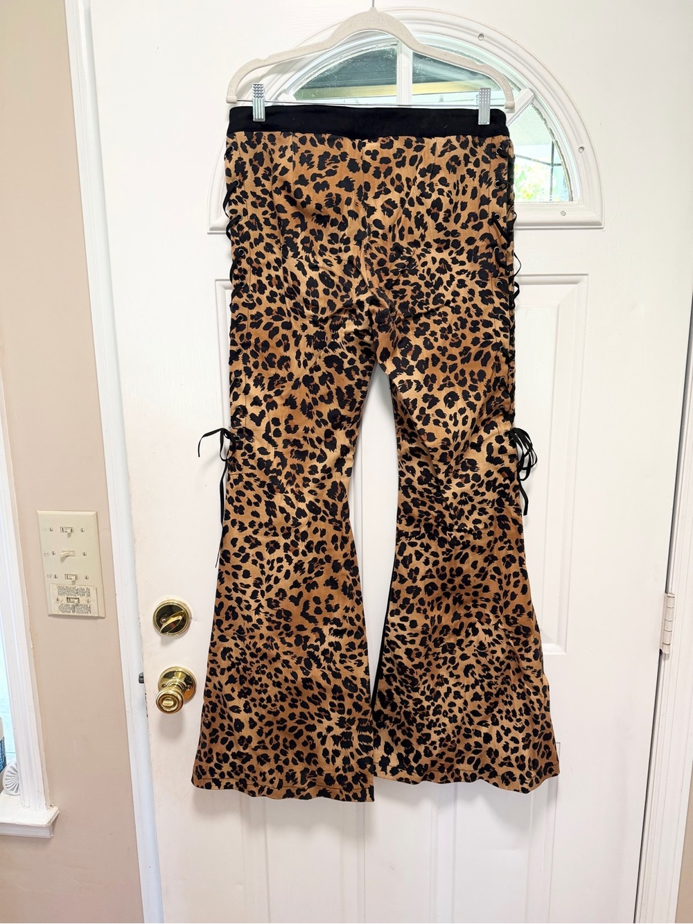 Dolls Kill Leopard Lace-Up Flare Pants - Black & Brown - Picture 8 of 10